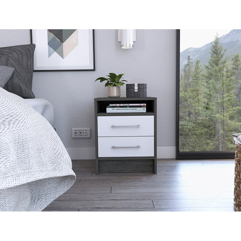 Rowley 2-Drawer 1-Shelf Rectangle Nightstand, Gray