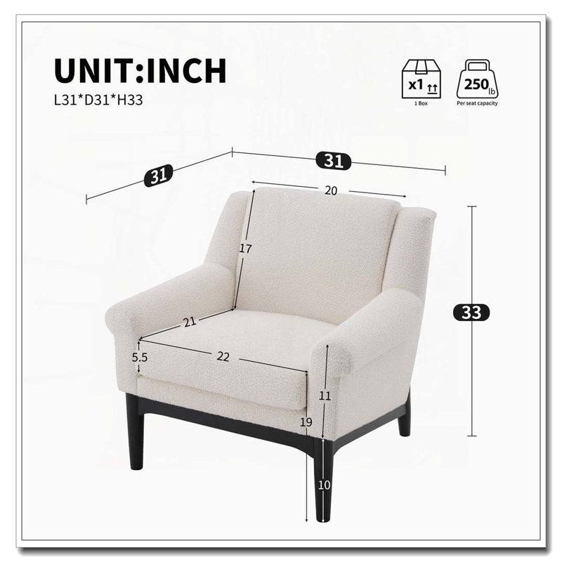 Chaise d'appoint moderne avec accoudoirs évasés, Beige