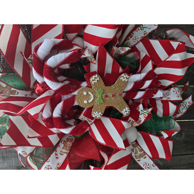 Gingerbread And Peppermint Deco Mesh Wreath