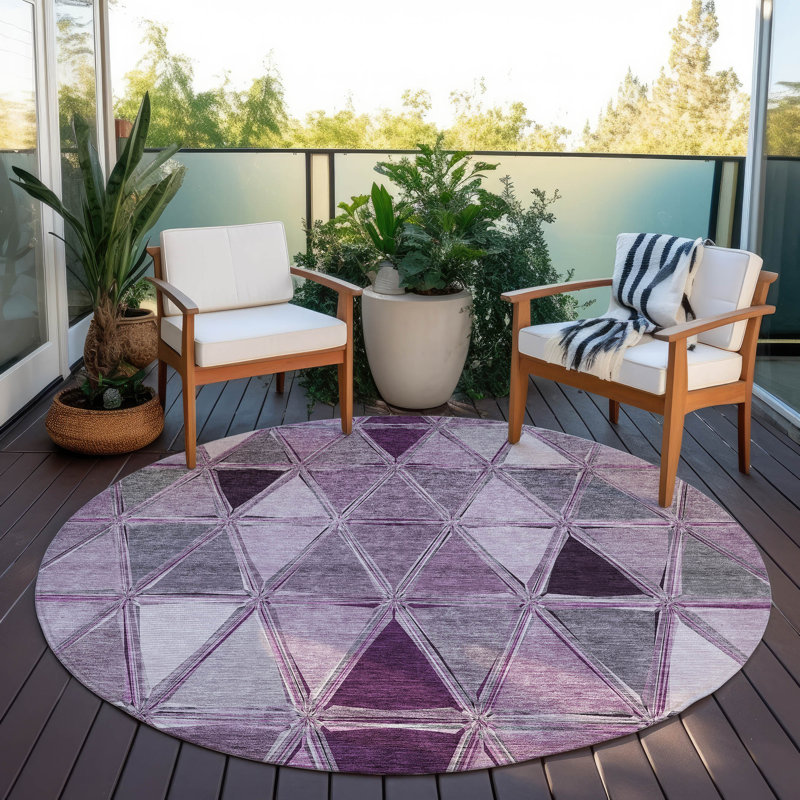 Antuane Washable Geometric Indoor / Outdoor Rug, Round 8'
