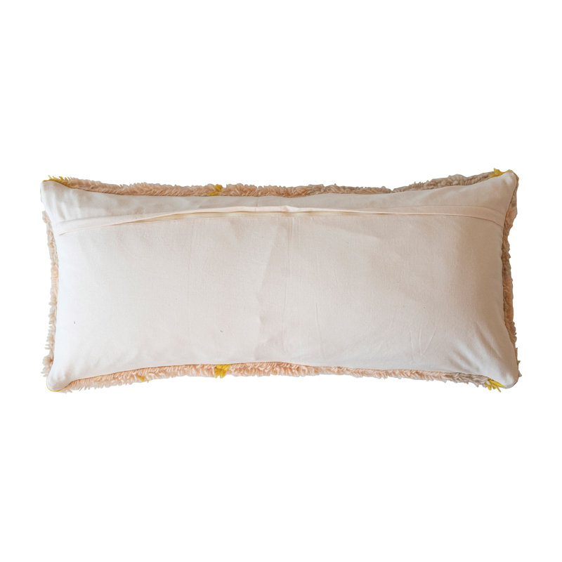 Pink and Yellow New Zealand Wool Shag Lumbar Pillow