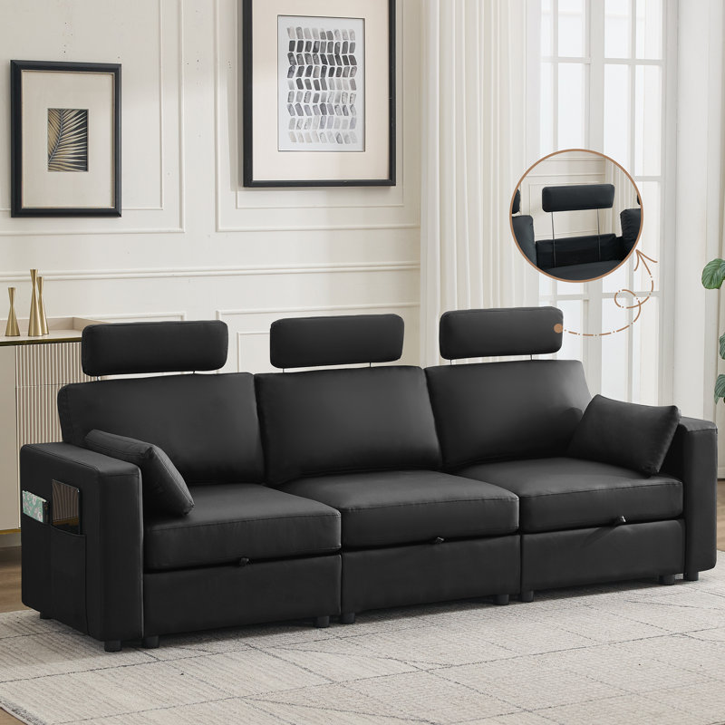 Upholstered Sofa, 3, Black Chenille