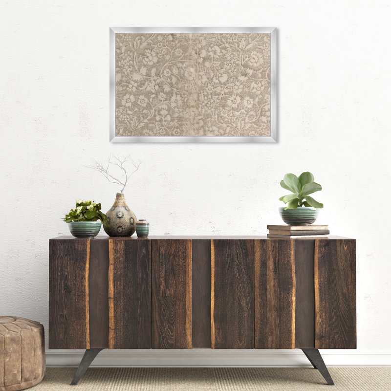 Aesthetic Beige Floral Pattern Canvas by  - Picture Frame Print, H 22 po x l 32 po, Argent