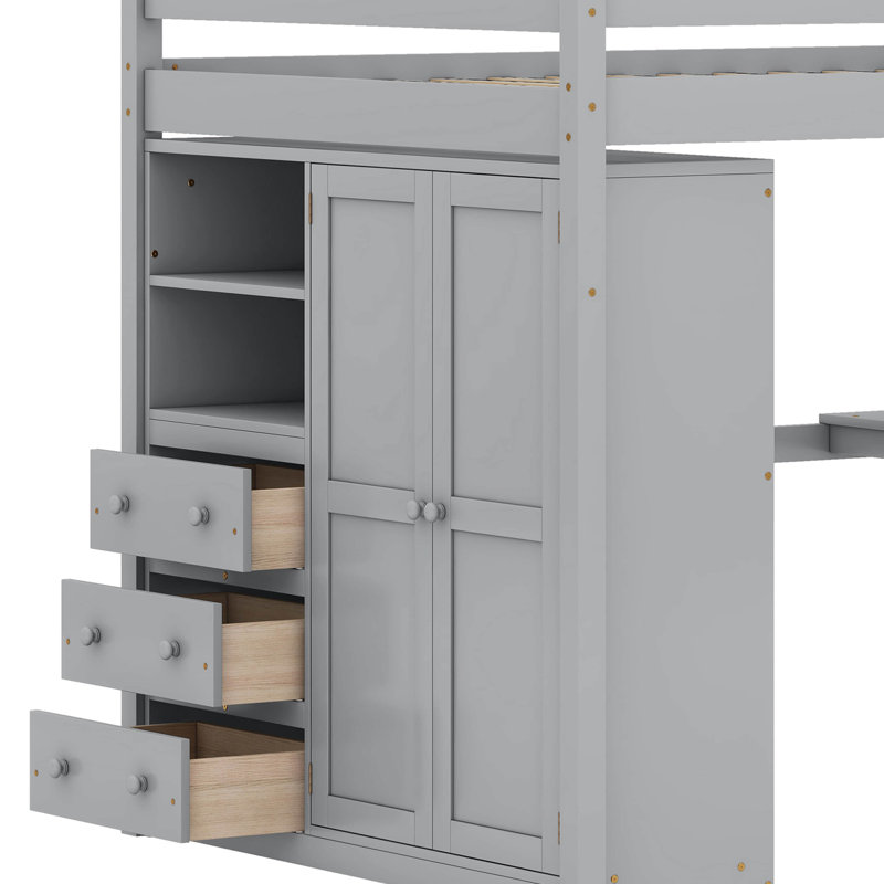 Jamien Kids Full Loft Bed with Drawers, Gray