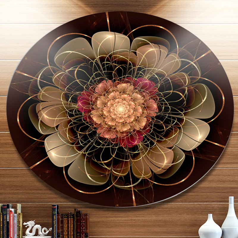 Abstrait, art floral sur toile rouge or fractal - Fractal Bloom, H 11 po x l 11 po x P 1 po