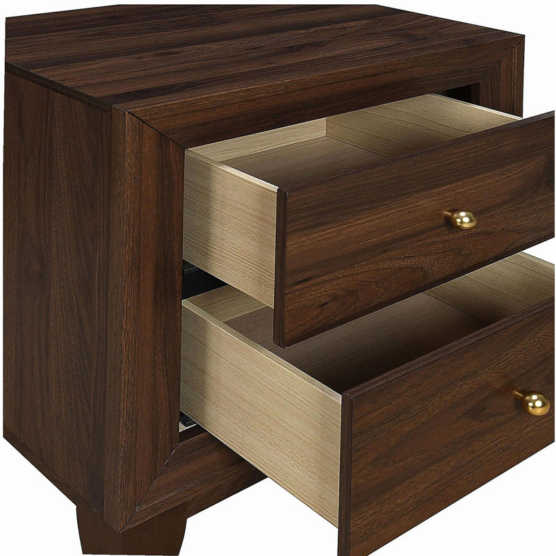 Anza Walnut 2-drawer Nightstand Bedside Table