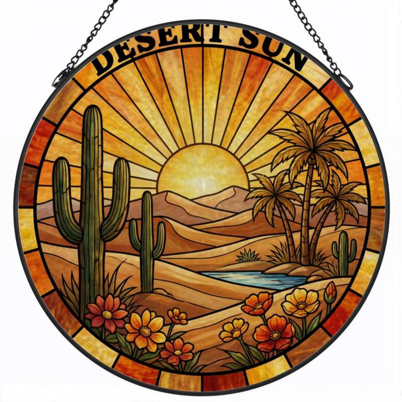 Panneau de vitrail 12 "H Sun Desert, H 12 po x l 12 po