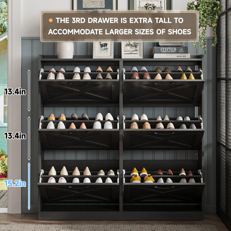 Grande armoire de rangement pour chaussures, Noir, noir, noir, noir