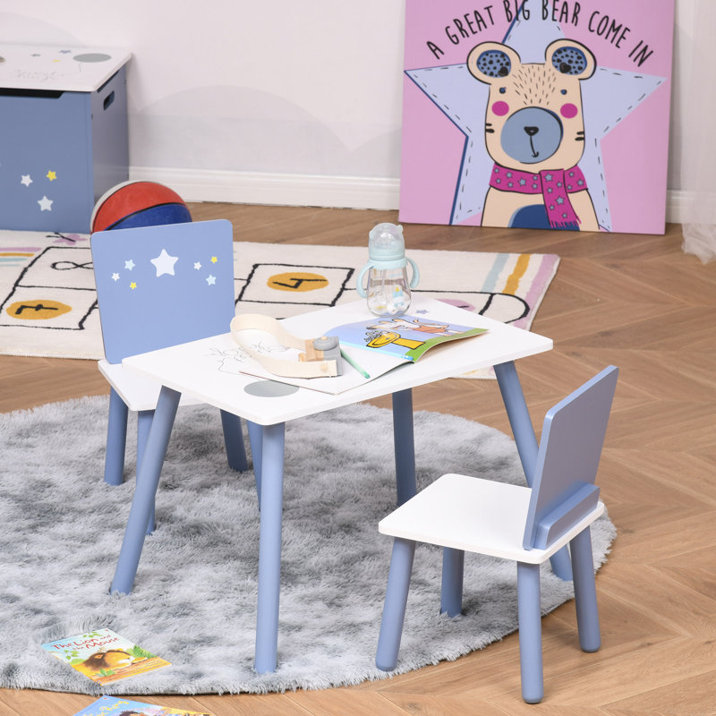 Kids 3 Piece Square Play Or Activity Table and Chair Set