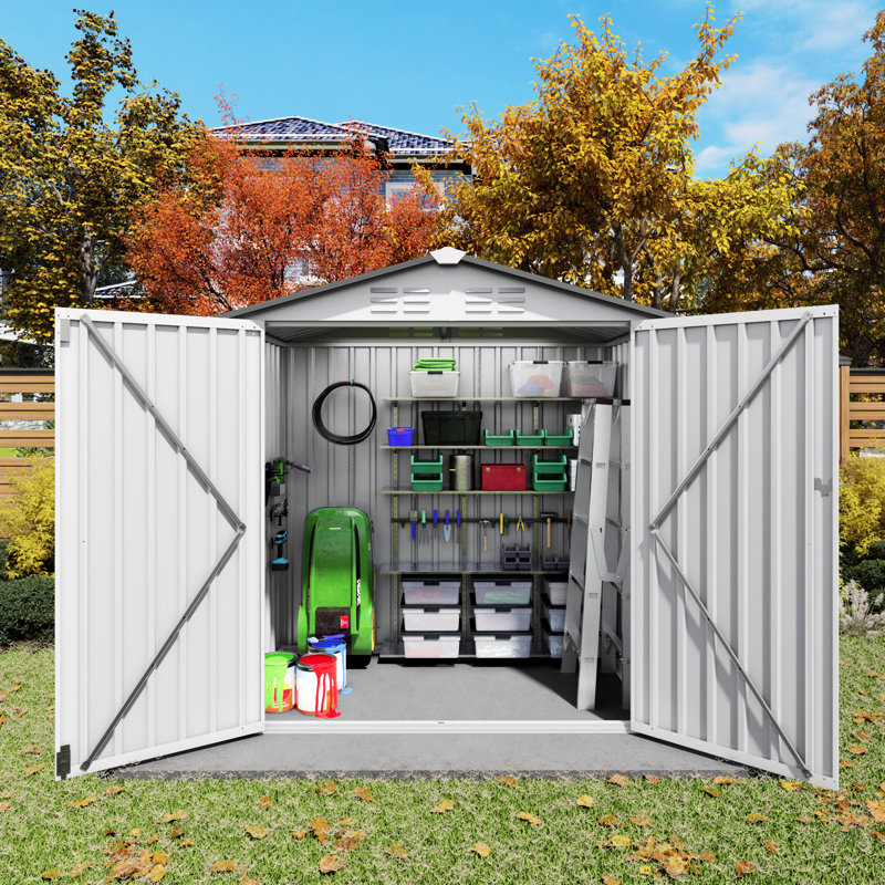 6X3.5Ft Metal Tool Shed With Clear Window And Ventilation Holes, Ideal For Courtyard Balcony Storage, White Color, Simple Stylish Storage Shed, High - Strength Rust, Peaked Roof Patio Gray Scheme