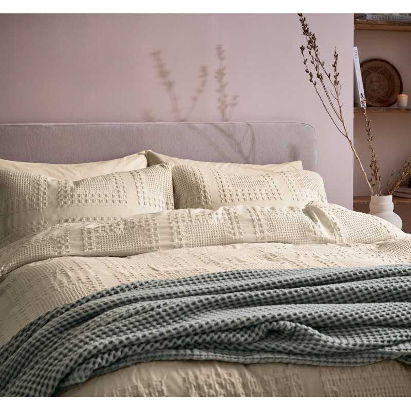 Maeve Cotton No Pattern Duvet Cover Set, Beige, Super King Duvet Cover + 2 Pillowcases