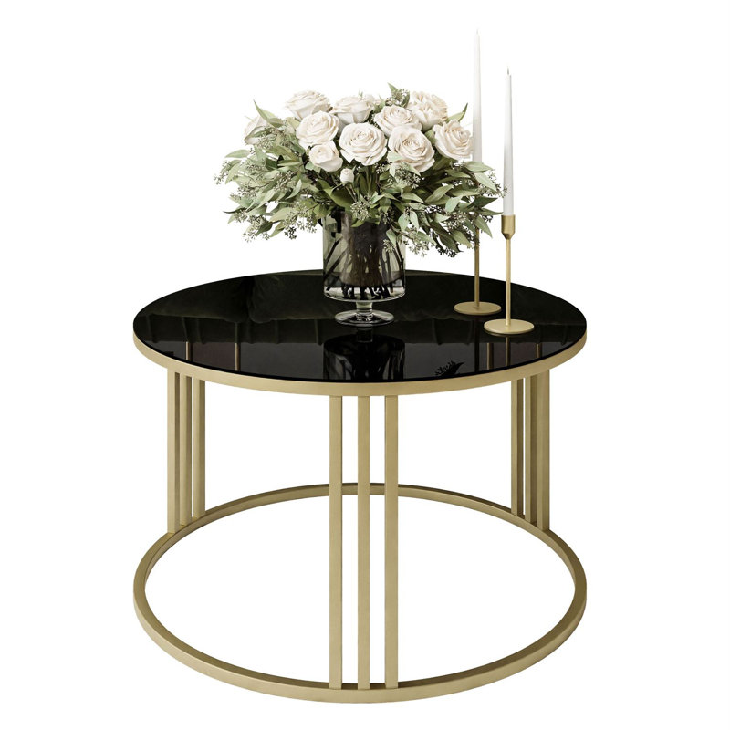 Strock Frame Coffee Table, Gold, Black Glass