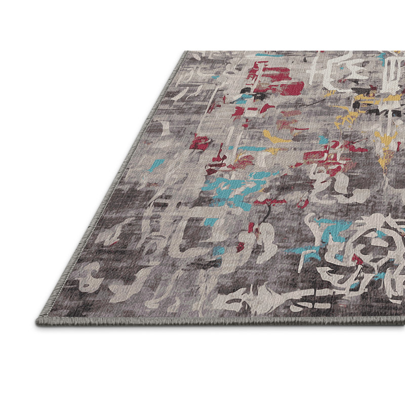 Machine Washable Gray Area Rug, Rectangle 2' x 3'