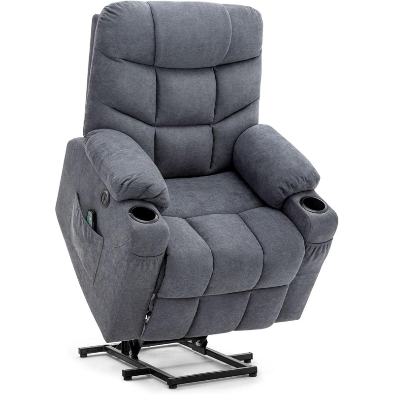 Upholstered Heated Massage Chair, Grayish Blue 100% Polyester
