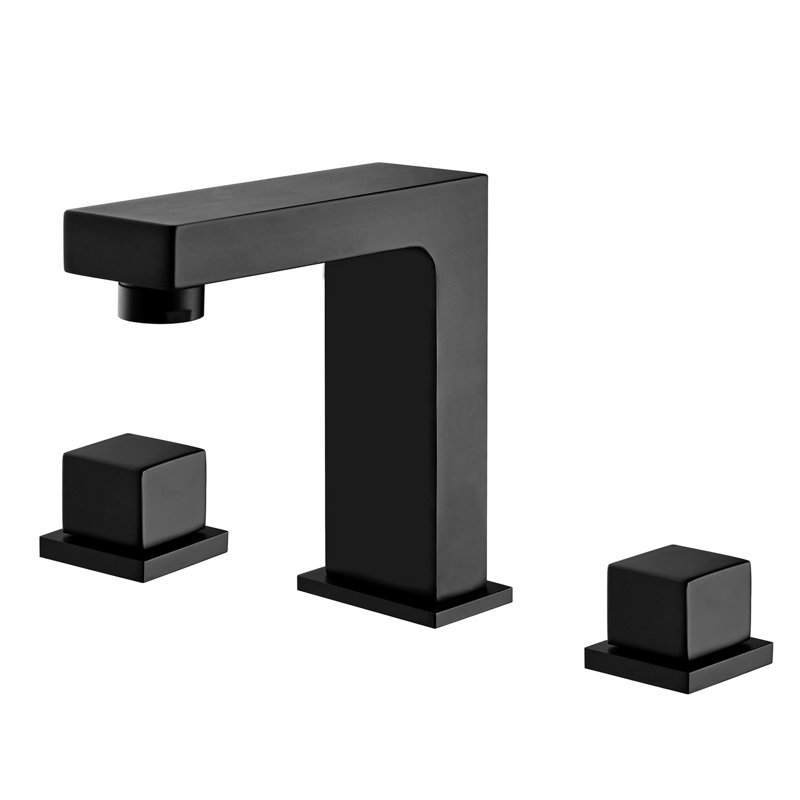 8 Inch Matte Black 3 Hole 2 Handle Solid Brass Bathroom Sink Faucet With Valve, Matte Black
