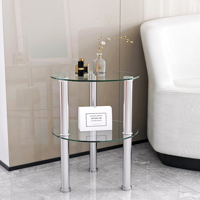 Table basse Feigin, table basse circulaire en verre à double couche, table design minimaliste