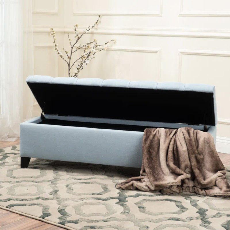 Versatile Blue Fabric Bench - Button Tufting, 51"W X 17.5"D 17"H For Foyer Storage With Chic Diamond Stitch, Blue