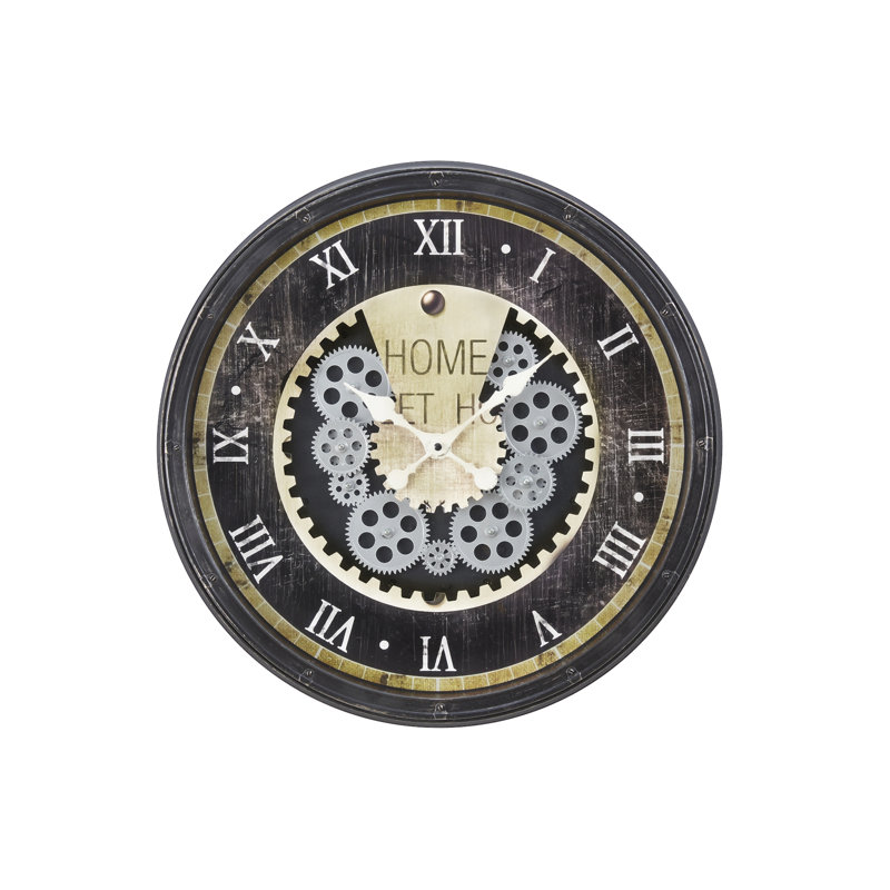 Horloge, 20 po, mécanisme d'engrenage, horloge murale, brun, transitionnel