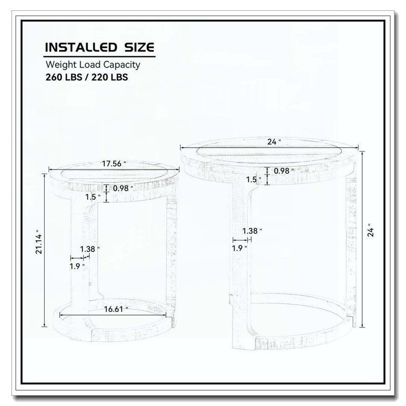 Ensemble de tables rondes 24 "2PCS, Chêne