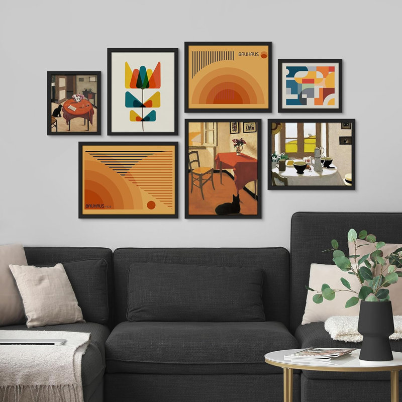 Collage Mid-Century, formes abstraites, art moderne bohème chic pour le salon, la chambre à coucher, le bureau, impression encadrée sur papier, 7 pièces