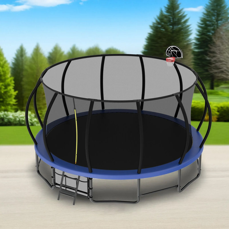 Blue 16 ft. Round Outdoor Trampoline with Enclosure Net