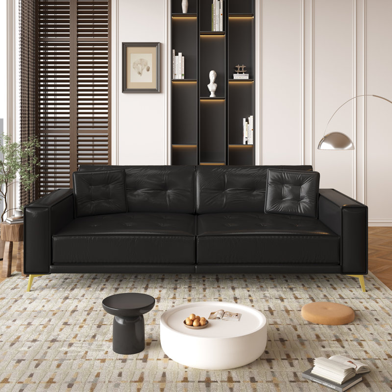 Elysiuma 3-In-1 Faux Leather Pull Out Sofa Bed,92.1" Convertible Sleeper Sofa With Square Arms, Black
