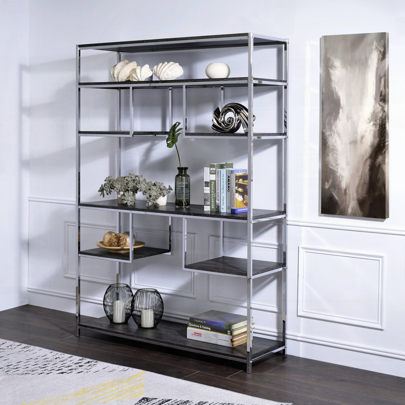 Bibliothèque rustique en chêne gris et finition chromée
