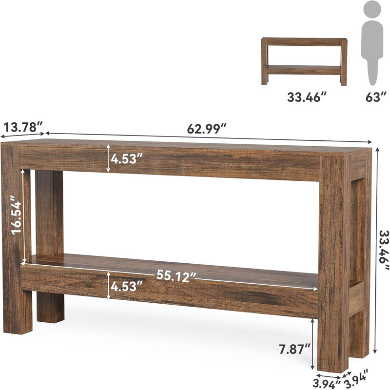 Console en bois à 2 niveaux 62,99 po Farmhouse