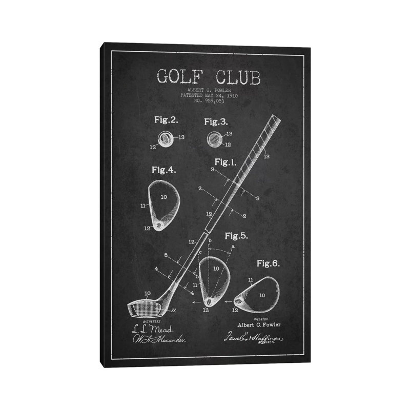 Golf Club Charcoal Patent Blueprint - Wrapped Canvas Print, 66.04 cm H x 45.72 cm W x 3.175 cm D