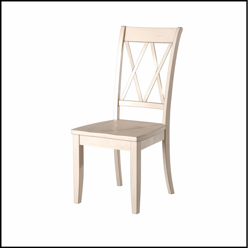 Ensemble de 2 chaises d'appoint à finition décontractée, placage de pin, dossier à double X transitionnel pour les meubles de salle à manger