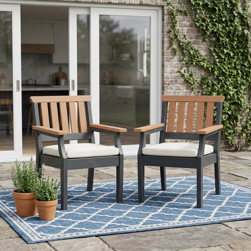 Ensemble de 2 fauteuils de salle à manger d'extérieur en PEHD avec coussin All-Weather