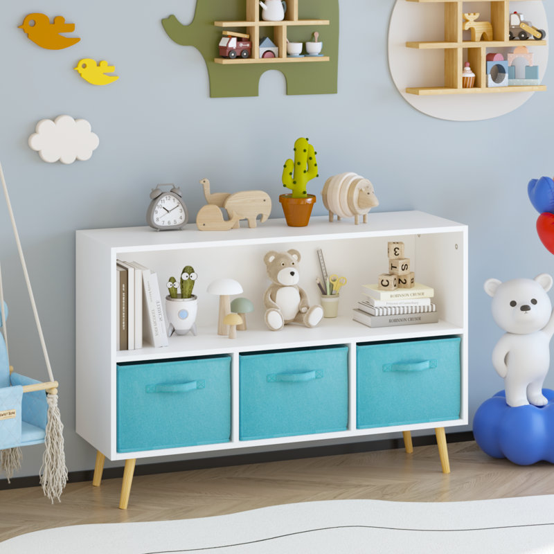 Bibliothèque pour enfants avec tiroirs en tissu pliables, présentoir à livres pour enfants, armoire de rangement pour jouets