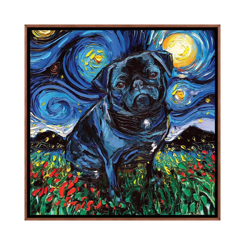 « Black Carlin Night » par aja Trèves, reproduction d’art, Toile avec cadre en bois brun classique, Pas de tapis