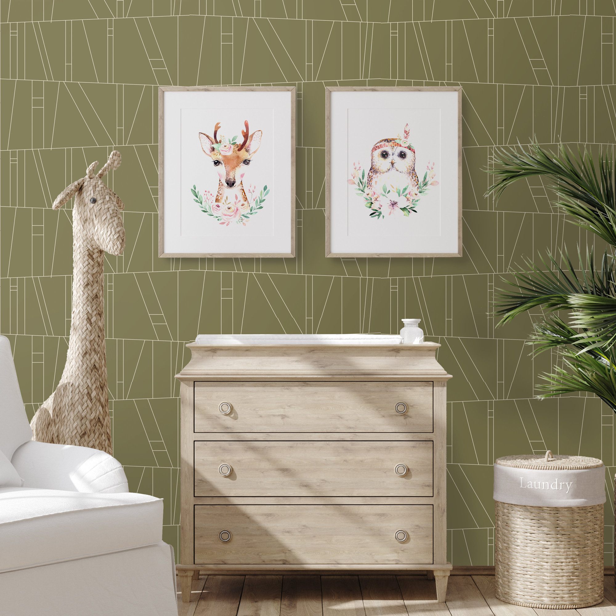 Kazi Geometric Peel & Stick Wallpaper, Olive Green, Non-pasted