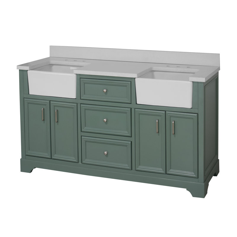 Ensemble de meuble-lavabo double 72 po Emiliano, Vert sauge, Quartz