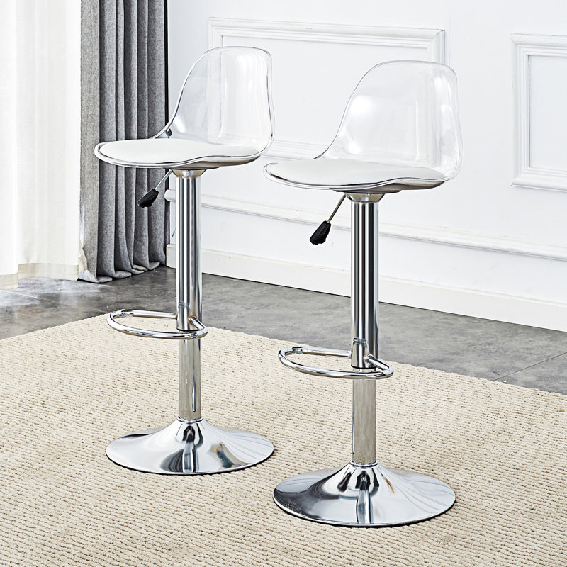 Modern Minimalist Bar Chairs And Bar Stools. Can Rotate 360 ° And Adjust Lifting. PET Backrest And PU Seats. Set Of 2. Suitable For Bars