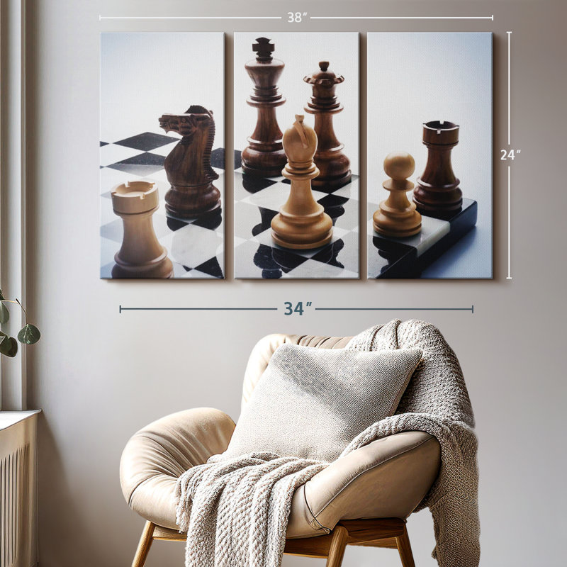 «P pièces On The Chess Board», art mural, H 24 po x l 38 po x P 1,25 po