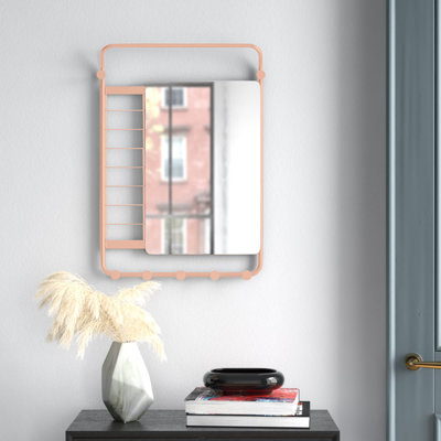 Furness Metal Flat Wall Mirror with Hooks