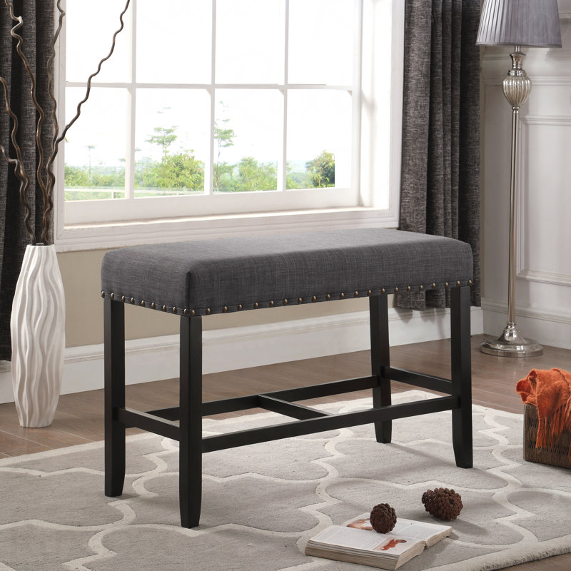 Banc de salle à manger à hauteur de comptoir - Siège rembourré en tissu avec garniture cloutée, Gris