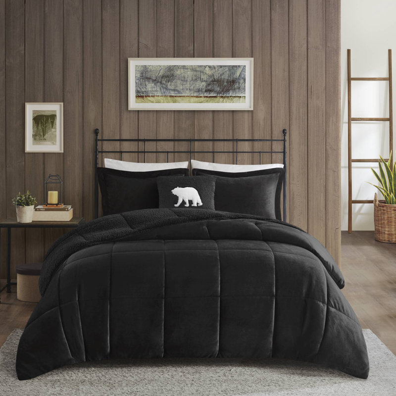 Ensemble d'édredon ultra-doux Alton, Édredon très grande taille, 2 taies et 2 coussin, Noir