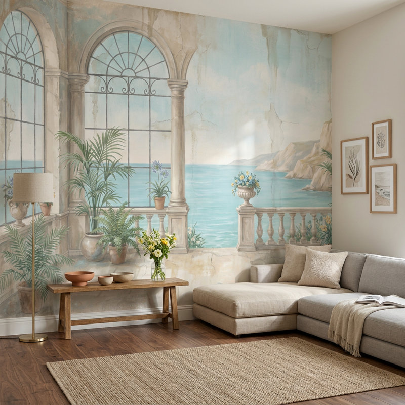 Panneau mural Coastal Terrace, Texturé non collé, 160 po x 108 po