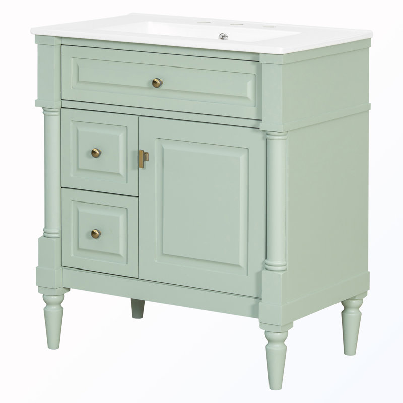Meuble-lavabo autoportant avec lavabo et tablette réglable, Vert