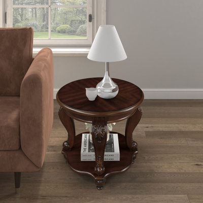 Table de bout ronde 22 po, table d'appoint en bois massif avec tablette, table de coin de salon facile à assembler
