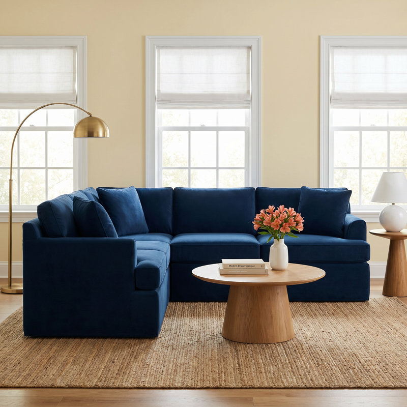 Conradina 2-Piece Slipcovered Sectional, Left Hand Facing, Drusky Navy Sustain® Basketweave
