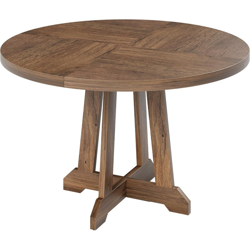 47" Round Dining Table for 4-6, Farmhouse Wooden Kitchen Table with Adjustable Legs, Brown, Brown