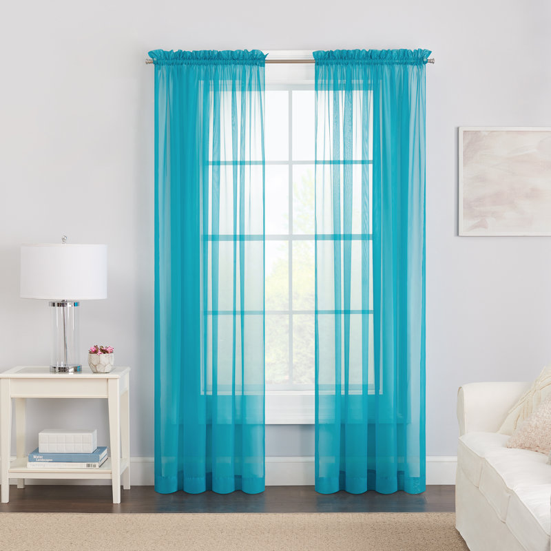 Kober Sheer Curtain Panel Pair, Turquoise, 59"W x 63"L