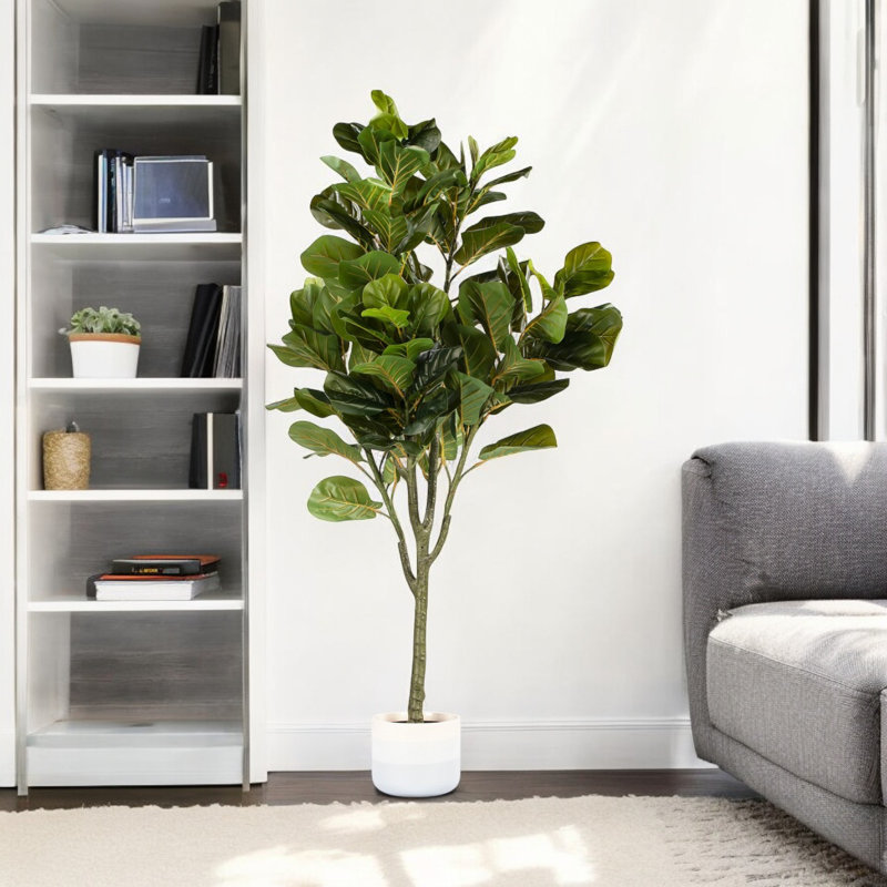 Artificial Fiddle Leaf Fig Tree In Plastic Nursery Pot, 48" H x 24" W x 24" D