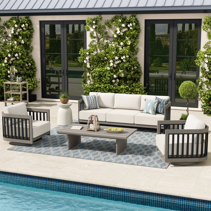 Sereno Patio 5 Person Aluminum Swivel Conversation Set With Cushions, Smoked Gray