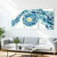 Ensemble de 3 tableaux sur toile tendue représentant une spirale de vagues océaniques abstraites avec des poissons dorés-1431785688