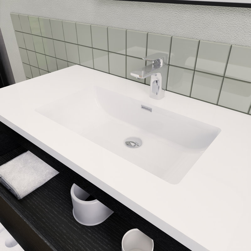 Ensemble de meuble-lavabo moderne flottant 42 po Alnwick Ivy Bronx, Chêne noir riche